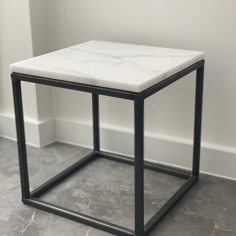 Stoned marble side table white marble